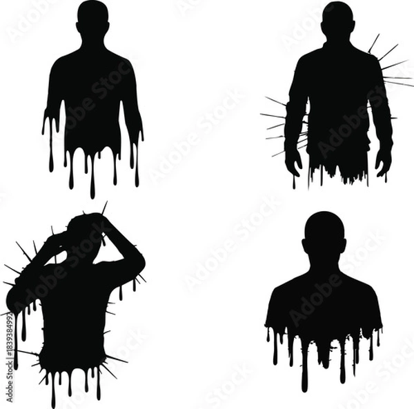 Obraz Dripping Human Silhouette Set – Abstract Ink Splatter People Illustration
