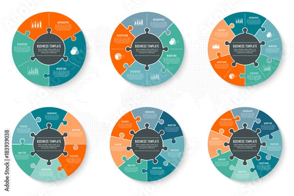 Obraz Szablon koła osi czasu infografiki może być używany do wykresów, diagramów, projektowania stron internetowych, prezentacji, reklam, historii. Infografika ilustracji wektorowych