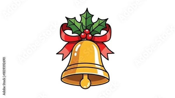 Fototapeta Golden Christmas Bell with Red Ribbon Vector