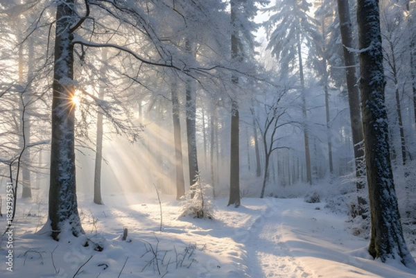 Obraz snow covered trees in the forest