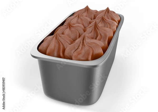 Obraz Chocolate ice cream cuvette, brown ice-cream in metal and plastic box