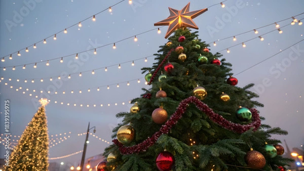 Obraz christmas tree with stars and lights