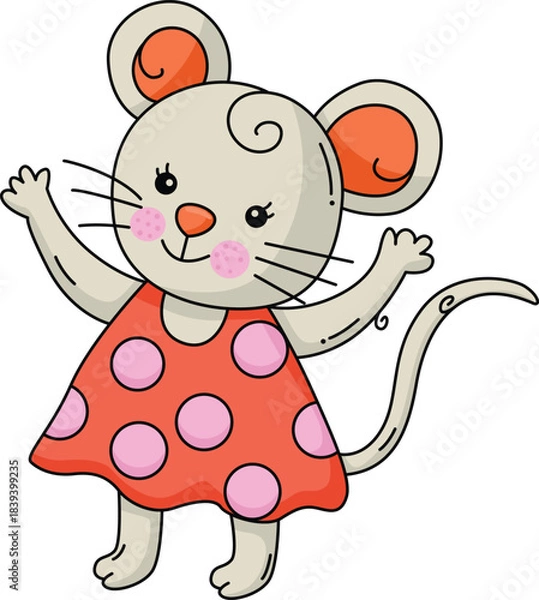 Obraz Adorable Mouse Character Wearing a Polka Dot Dress