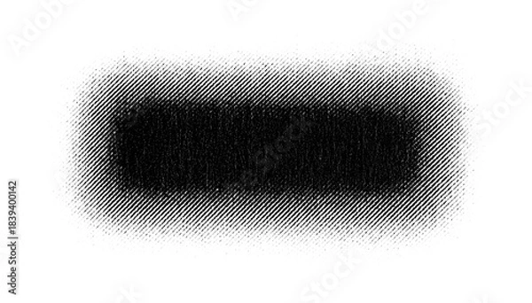 Obraz Macro halftone print of a dense rectangular black block fading softly into lighter dots toward the edges on a transparent background. When slightly unfocused, it resembles a shadow