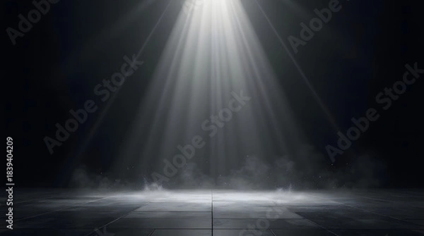 Fototapeta Abstract empty dark room background with spotlight and smoke effects on rough concrete floor showcasing dramatic light rays and mysterious atmosphere ideal for product display