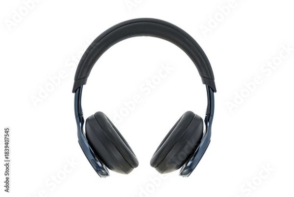 Obraz Black wireless over-ear headphones with cushioned ear pads and padded headband isolated on white background