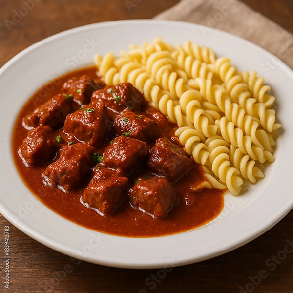 Fototapeta Nudeln mit Gulasch