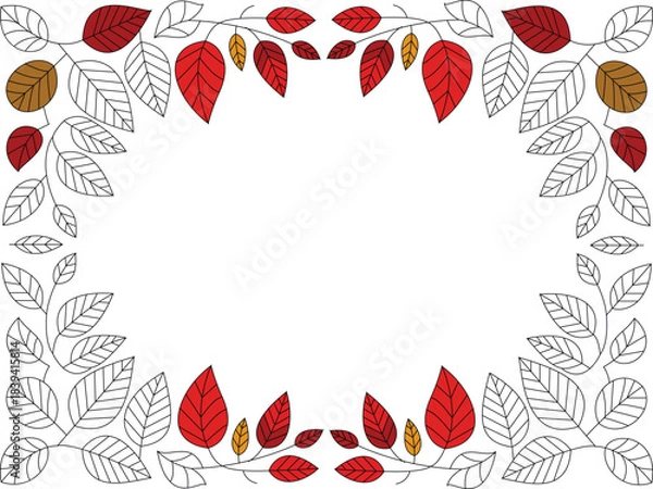 Obraz Autumn Leaf Frame Border – Decorative Floral Outline with Red and Yellow Leaves	