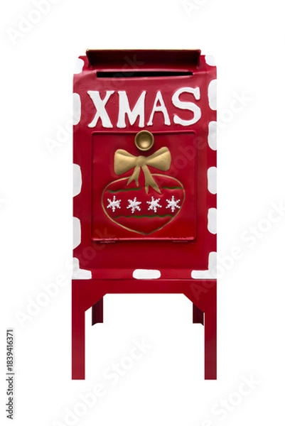 Fototapeta red mailbox for santa claus isolated on white background