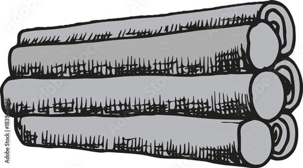 Fototapeta Hand-drawn illustration of stacked wooden logs, perfect for forestry, construction, or campfire designs. isolated on transparent background, Vector