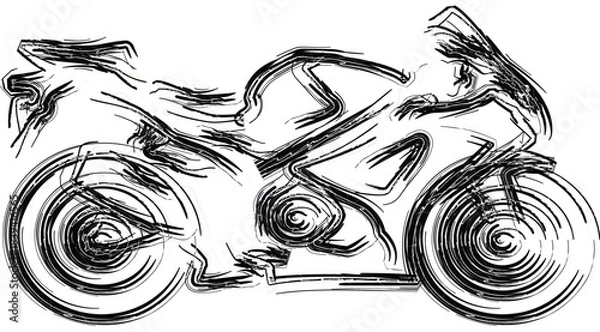 Fototapeta Abstract brush stroke illustration of a sporty modern motorcycle in black and white stylized effect. isolated on transparent background, Vector