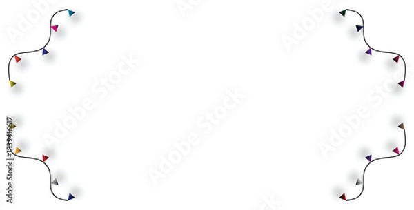 Fototapeta Colorful triangular flags strung on wavy lines creating festive corner borders, isolated on white. isolated on transparent background, Vector