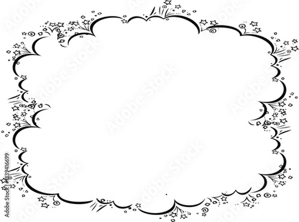 Fototapeta Dynamic comic style speech bubble frame with radiating stars and explosion effects, decorative border element. isolated on transparent background, Vector