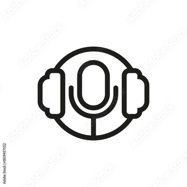 Obraz Microphone and headphones icon. Outline vector illustration.