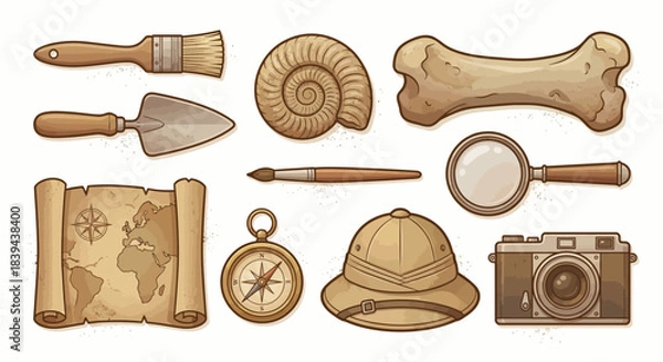 Obraz Archaeology and Exploration Tool Kit Vector Illustration