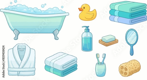 Obraz Cartoon Bathroom and Hygiene Objects Collection