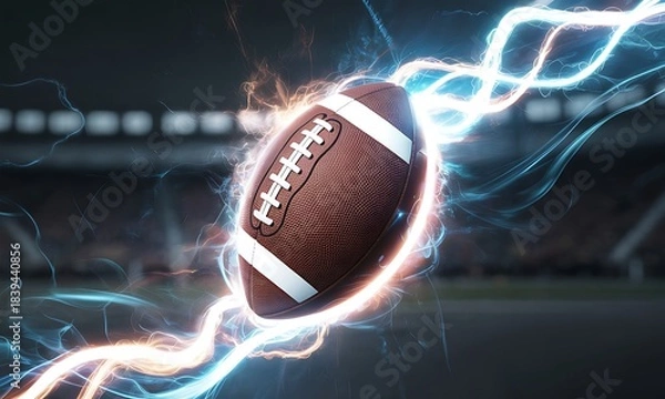 Fototapeta Dynamic American Football in Intense Electric Energy Bursting with Power and Motion