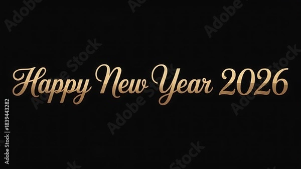 Fototapeta Happy new year 2026 elegant golden script text on a sophisticated dark background