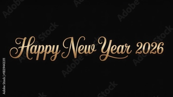 Fototapeta Happy new year 2026 golden calligraphy on a sleek black background for celebration