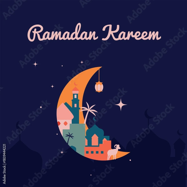 Obraz Ramadan Kareem greeting card. Islamic celebration banner for web design. Vector illustration