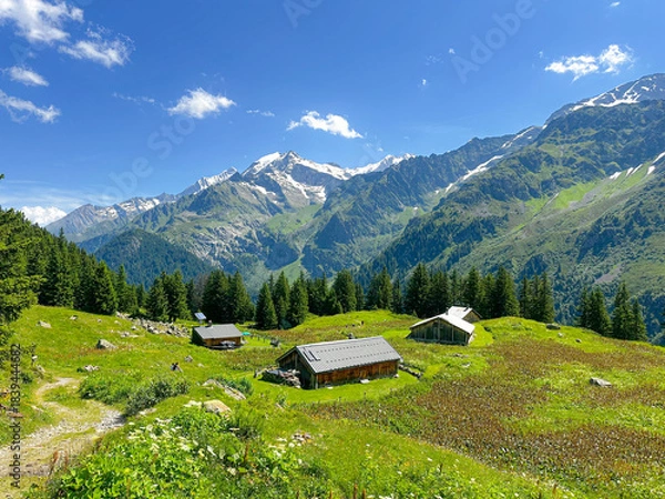 Obraz French mountain landscape with Homes on a Summer day in July 