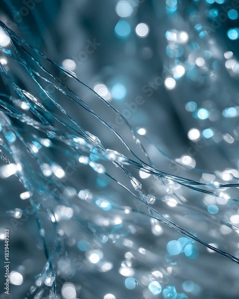 Fototapeta Ice-blue luminous light patterns with crystalline sparkle creating a modern winter-tech decorative holiday aesthetic