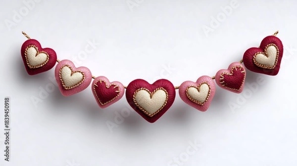 Obraz Heart shaped stitched fabric decoration on string