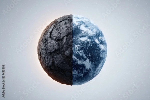 Fototapeta Sustainable energy shift concept. Earth Half Covered by Fossil Fuels Illustrated in a Unique Conceptual Artwork Representing Sustainability