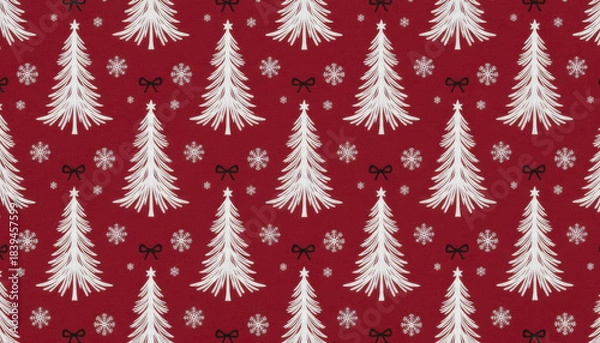 Obraz Red Christmas Pattern With Festive Trees Holiday Background