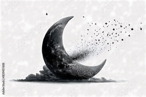 Fototapeta Ethereal crescent moon glowing in darkness high resolution photo