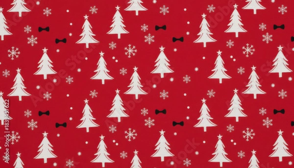 Obraz Red Christmas Pattern With Festive Trees Holiday Background