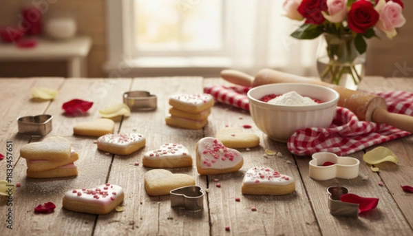 Obraz Heart Shaped Cookies Baking Romantic Holiday Kitchen Scene