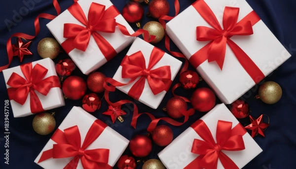 Obraz Blue White Christmas Gift Pattern Modern Holiday Background