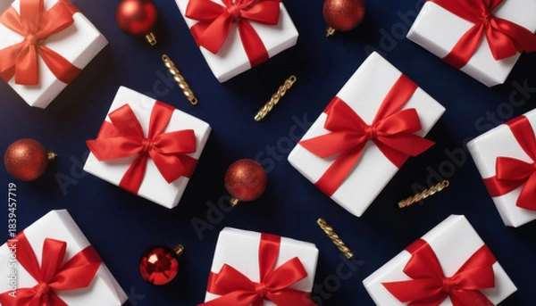 Obraz Blue White Christmas Present Pattern Modern Festive Design