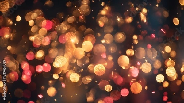 Fototapeta Soft hologram-style bokeh glow with warm red and orange tones forming a rich decorative holiday texture