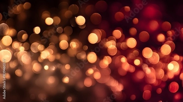 Fototapeta Festive warm bokeh lighting with holographic glow in gold and red shades for an elegant seasonal design