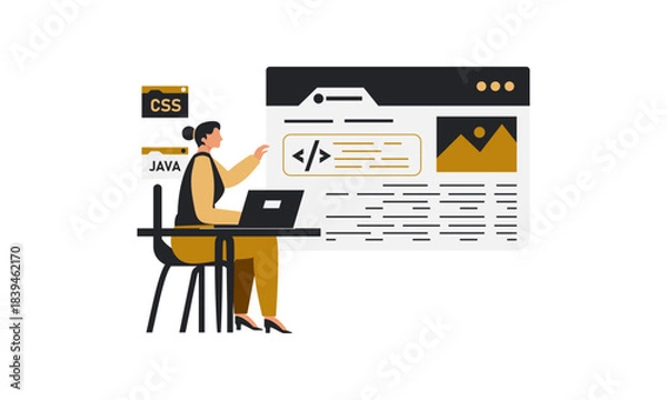 Obraz Women is explaining about coding on a web page