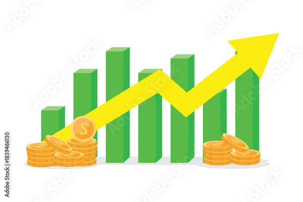 Obraz Financial growth concept with rising bar graph and arrow with gold coins