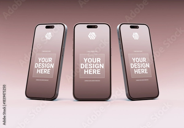 Obraz Three Smartphones Standing On Colored Background Mockup