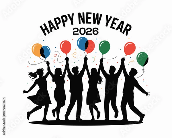 Obraz Kids Holding Balloons New Year Festive Artwork