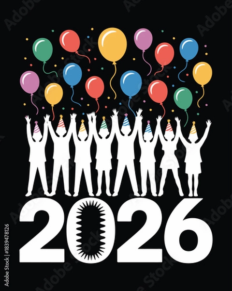 Obraz New Year Crowd Celebration Vector with Confetti