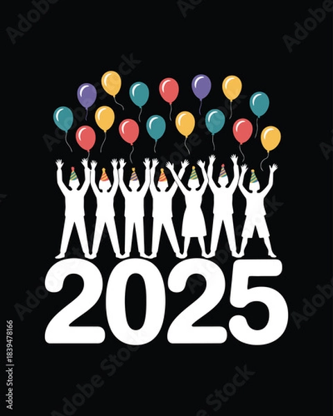 Obraz New Year Celebration Silhouette Group Jumping Art