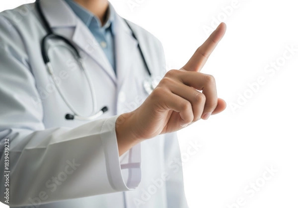 Fototapeta Doctor pointing finger isolated on transparent background