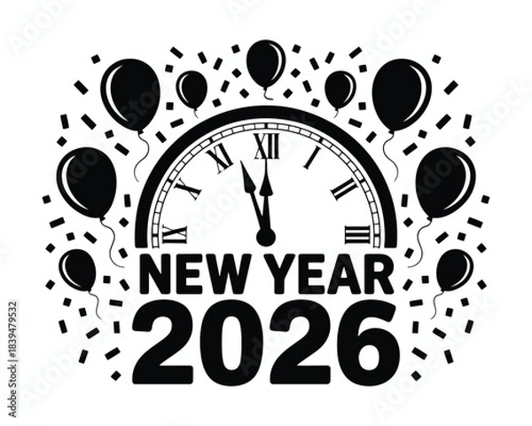 Obraz New Year 2026 Celebration Clock Vector Design