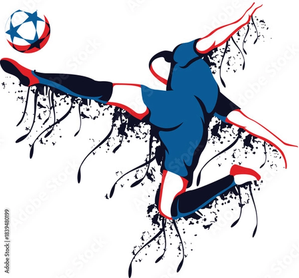 Fototapeta Dynamic soccer player performing a bicycle kick with splash effect