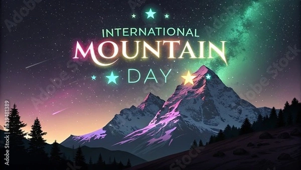 Obraz Mountain day, Majestic nighttime mountain silhouette artwork with glowing atmospheric elements.