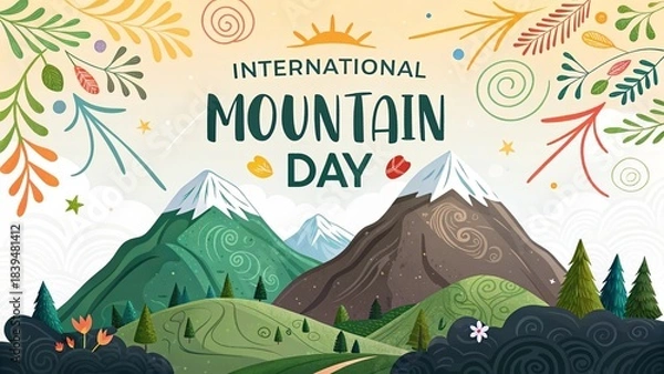 Obraz Mountain day, Vibrant creative illustration representing mountain landscapes for thematic artwork.