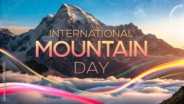 Obraz Mountain day, Creative surreal landscape merging mountain peaks with artistic fantasy visuals.