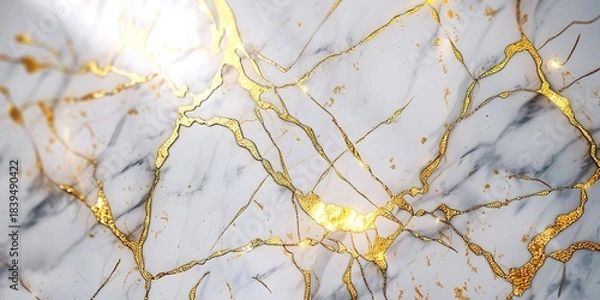 Obraz Luxurious white marble with intricate gold veins, creating a sophisticated and elegant texture.