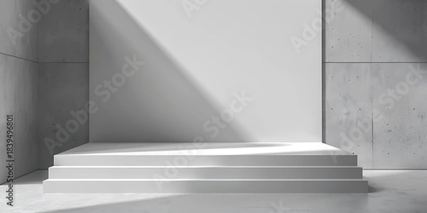 Obraz Modern minimalist stage with concrete walls and dramatic light casting shadows